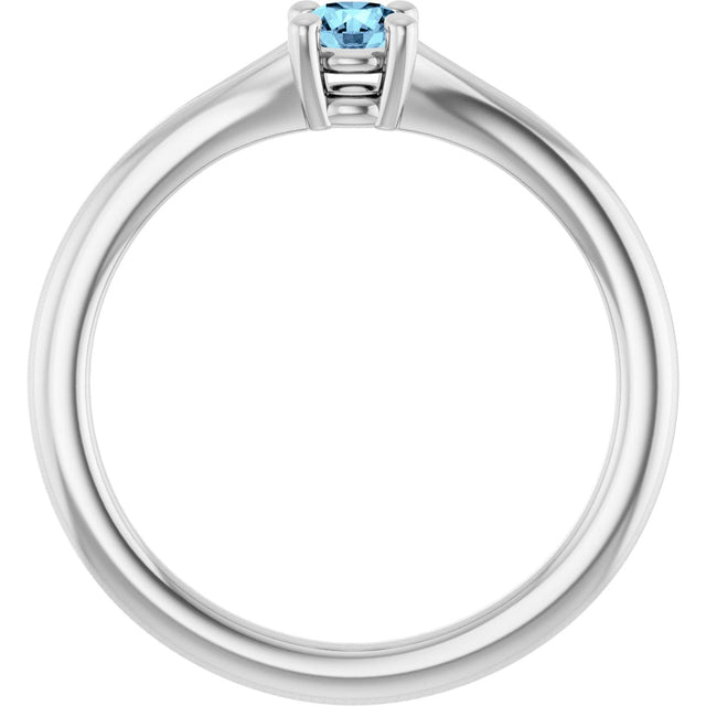 14K Gold Round Natural Aquamarine Youth Solitaire Ring - White Gold - view 2