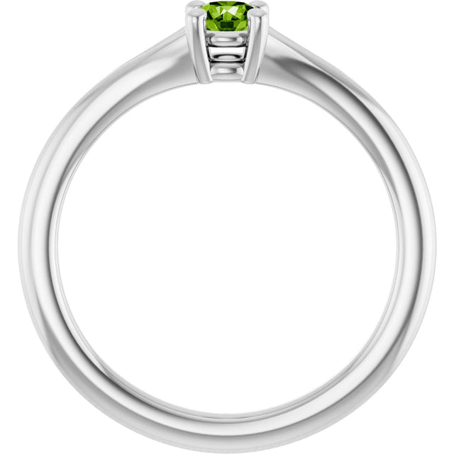 14K Gold Round Natural Peridot Youth Solitaire Ring - White Gold - view 2