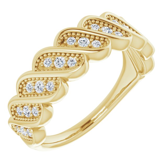 14K Gold Round Natural Diamond Accented Stackable Ring II - Yellow Gold
