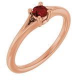 14K Gold Round Natural Mozambique Garnet Youth Solitaire Ring - Rose Gold