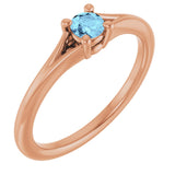 14K Gold Round Natural Aquamarine Youth Solitaire Ring - Rose Gold