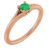 14K Gold Round Natural Emerald Youth Solitaire Ring - Rose Gold