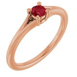 14K Gold Round Natural Ruby Youth Solitaire Ring - Rose Gold