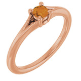 14K Gold Round Natural Citrine Youth Solitaire Ring - Rose Gold