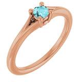 14K Gold Round Natural Blue Zircon Youth Solitaire Ring - Rose Gold