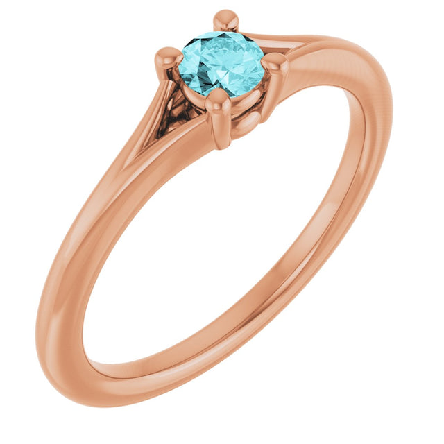 14K Gold Round Natural Blue Zircon Youth Solitaire Ring - Rose Gold