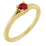 14K Gold Round Lab-Grown Ruby Youth Solitaire Ring - Yellow Gold