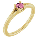 14K Gold Round Natural Pink Tourmaline Youth Solitaire Ring - Yellow Gold