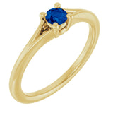 14K Gold Round Natural Blue Sapphire Youth Solitaire Ring - Yellow Gold