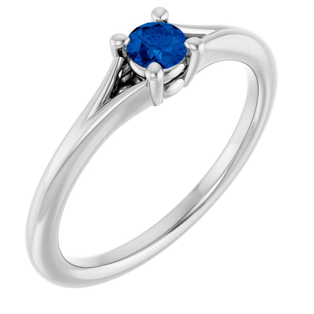 14K Gold Round Lab-Grown Blue Sapphire Youth Solitaire Ring - White Gold