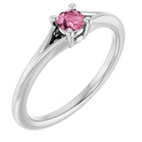 Platinum Round Natural Pink Tourmaline Youth Solitaire Ring