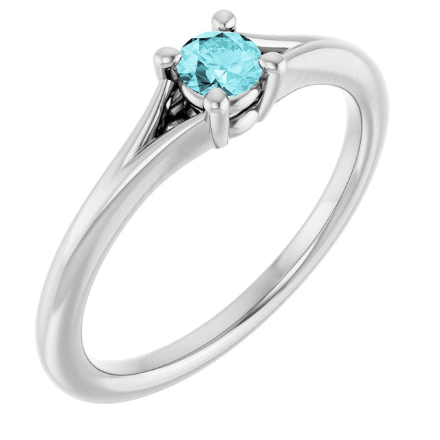 Platinum Round Natural Blue Zircon Youth Solitaire Ring