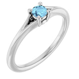 Platinum Round Natural Aquamarine Youth Solitaire Ring