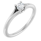 14K Gold Round Natural White Sapphire Youth Solitaire Ring - White Gold