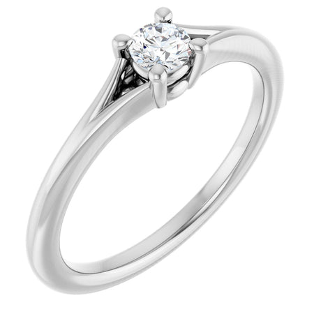 14K Gold Round Natural White Sapphire Youth Solitaire Ring - White Gold