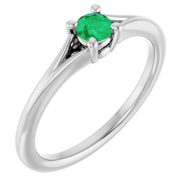 Platinum Round Lab-Grown Emerald Youth Solitaire Ring