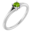 14K Gold Round Natural Peridot Youth Solitaire Ring - White Gold