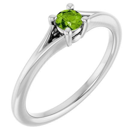Platinum Round Natural Peridot Youth Solitaire Ring