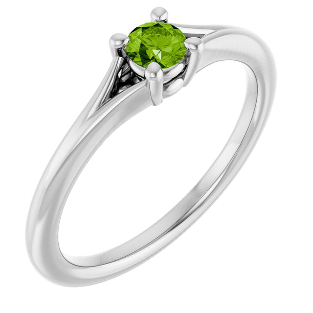 Platinum Round Natural Peridot Youth Solitaire Ring