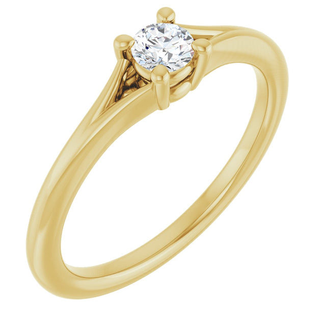 14K Gold Round Natural White Sapphire Youth Solitaire Ring - Yellow Gold