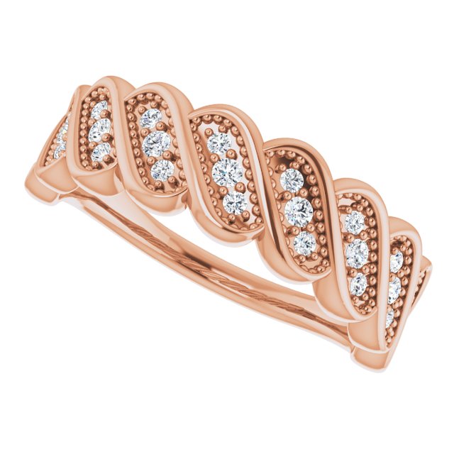 14K Gold Round Natural Diamond Accented Stackable Ring II - Rose Gold - view 5