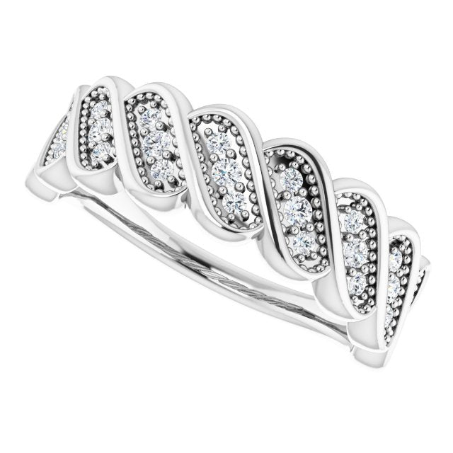 Platinum Round Natural Diamond Accented Stackable Ring II - view 5