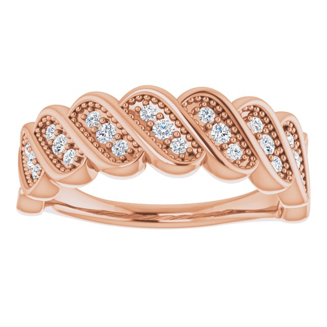 14K Gold Round Natural Diamond Accented Stackable Ring II - Rose Gold - view 3