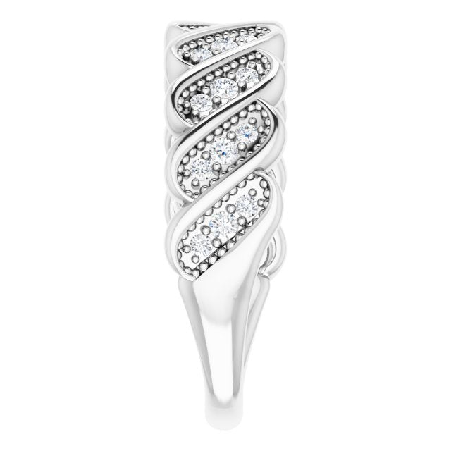 Platinum Round Natural Diamond Accented Stackable Ring II - view 4
