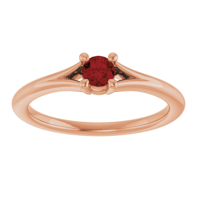 14K Gold Round Natural Mozambique Garnet Youth Solitaire Ring - Rose Gold - view 3