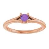 14K Gold Round Natural Amethyst Youth Solitaire Ring - Rose Gold - view 3