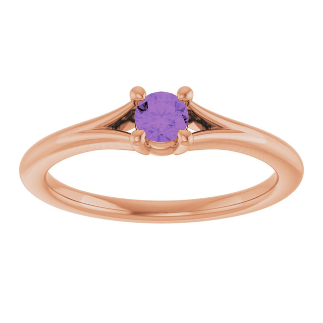 14K Gold Round Natural Amethyst Youth Solitaire Ring - Rose Gold - view 3