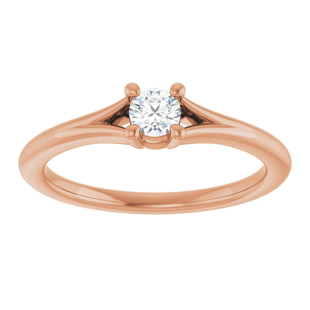 14K Gold Round Natural White Sapphire Youth Solitaire Ring - Rose Gold - view 3