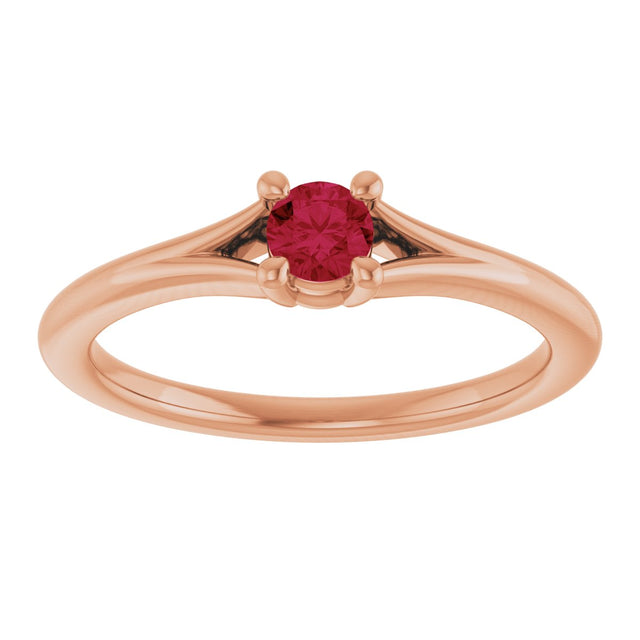 14K Gold Round Natural Ruby Youth Solitaire Ring - Rose Gold - view 3
