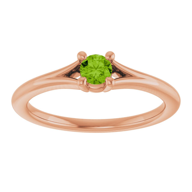 14K Gold Round Natural Peridot Youth Solitaire Ring - Rose Gold - view 3