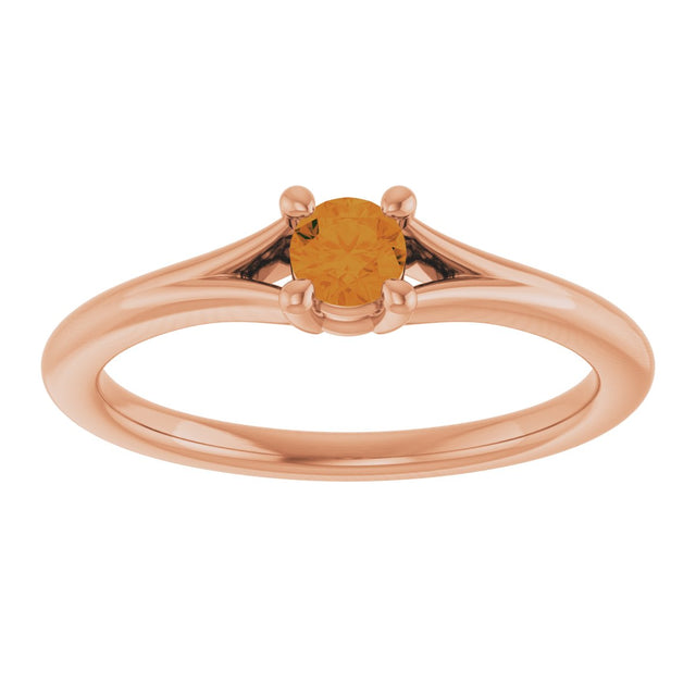 14K Gold Round Natural Citrine Youth Solitaire Ring - Rose Gold - view 3