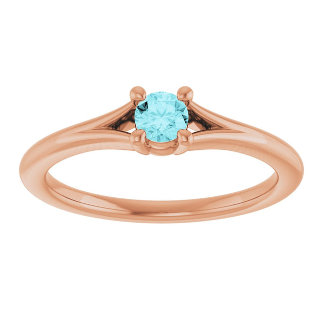 14K Gold Round Natural Blue Zircon Youth Solitaire Ring - Rose Gold - view 3