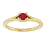 14K Gold Round Natural Ruby Youth Solitaire Ring - Yellow Gold - view 3
