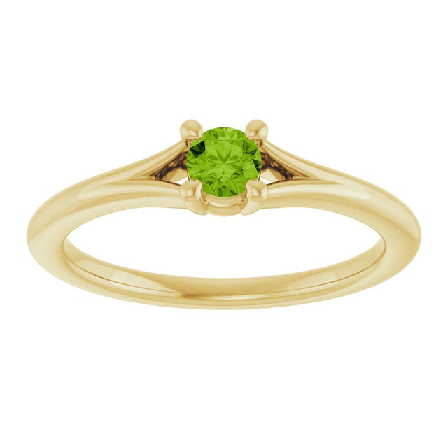 14K Gold Round Natural Peridot Youth Solitaire Ring - Yellow Gold - view 3