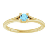 14K Gold Round Natural Aquamarine Youth Solitaire Ring - Yellow Gold - view 3