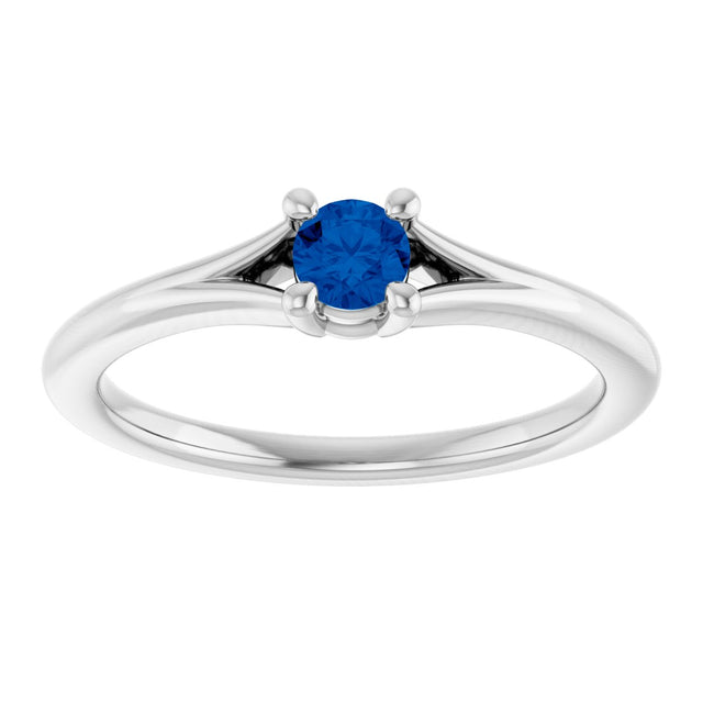 Platinum Round Natural Blue Sapphire Youth Solitaire Ring - view 3