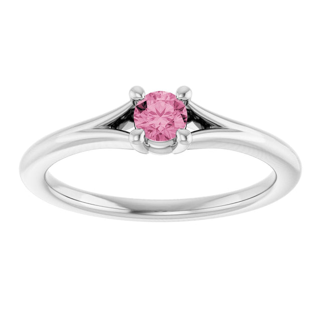 Platinum Round Natural Pink Tourmaline Youth Solitaire Ring - view 3