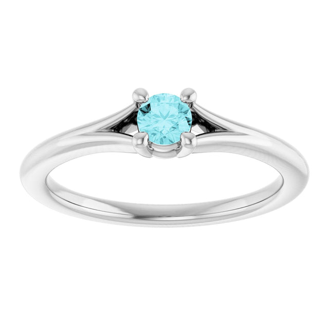 Platinum Round Natural Blue Zircon Youth Solitaire Ring - view 3