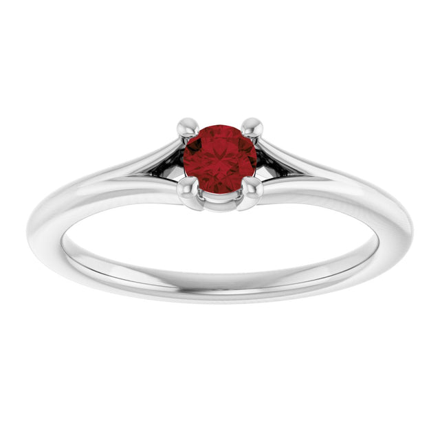 Platinum Round Natural Mozambique Garnet Youth Solitaire Ring - view 3