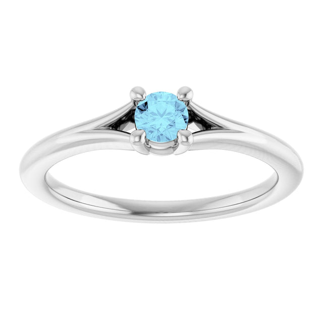 Platinum Round Natural Aquamarine Youth Solitaire Ring - view 3