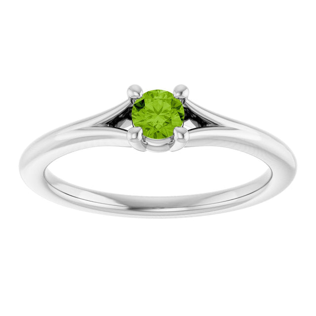 14K Gold Round Natural Peridot Youth Solitaire Ring - White Gold - view 3