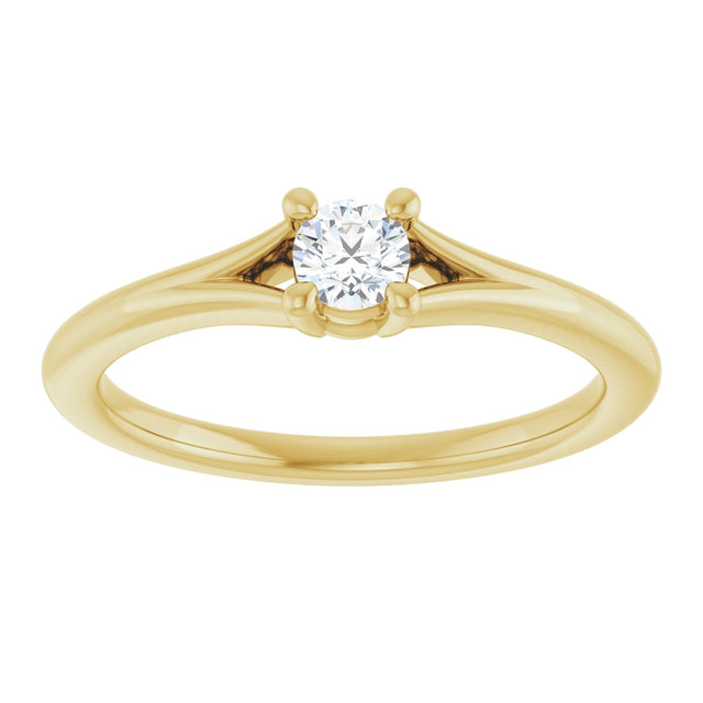 14K Gold Round Natural White Sapphire Youth Solitaire Ring - Yellow Gold - view 3