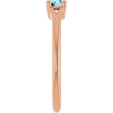 14K Gold Round Natural Aquamarine Youth Solitaire Ring - Rose Gold - view 4