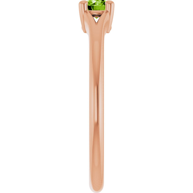 14K Gold Round Natural Peridot Youth Solitaire Ring - Rose Gold - view 4