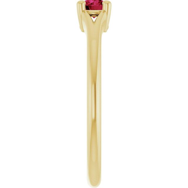 14K Gold Round Natural Ruby Youth Solitaire Ring - Yellow Gold - view 4