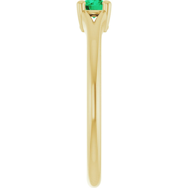 14K Gold Round Natural Emerald Youth Solitaire Ring - Yellow Gold - view 4